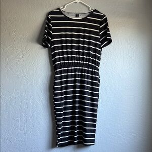 Black and White Striped Dress with pockets